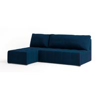ECKSOFA DOMIRA Blau Plüsch-Stoff mit Schlaffunktion - Blau, Holz (200/141cm) - MASSENO