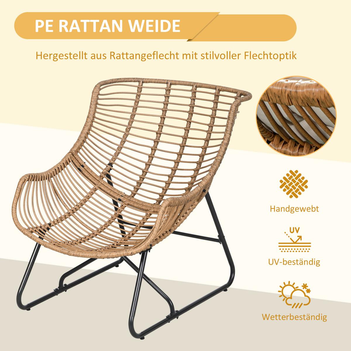 GARTENSESSEL mit dickem Sitzkissen, Stahl, Khaki, 75 x 101 x 90 cm - Braun, Kunststoff (75/90/101cm) - Outsunny