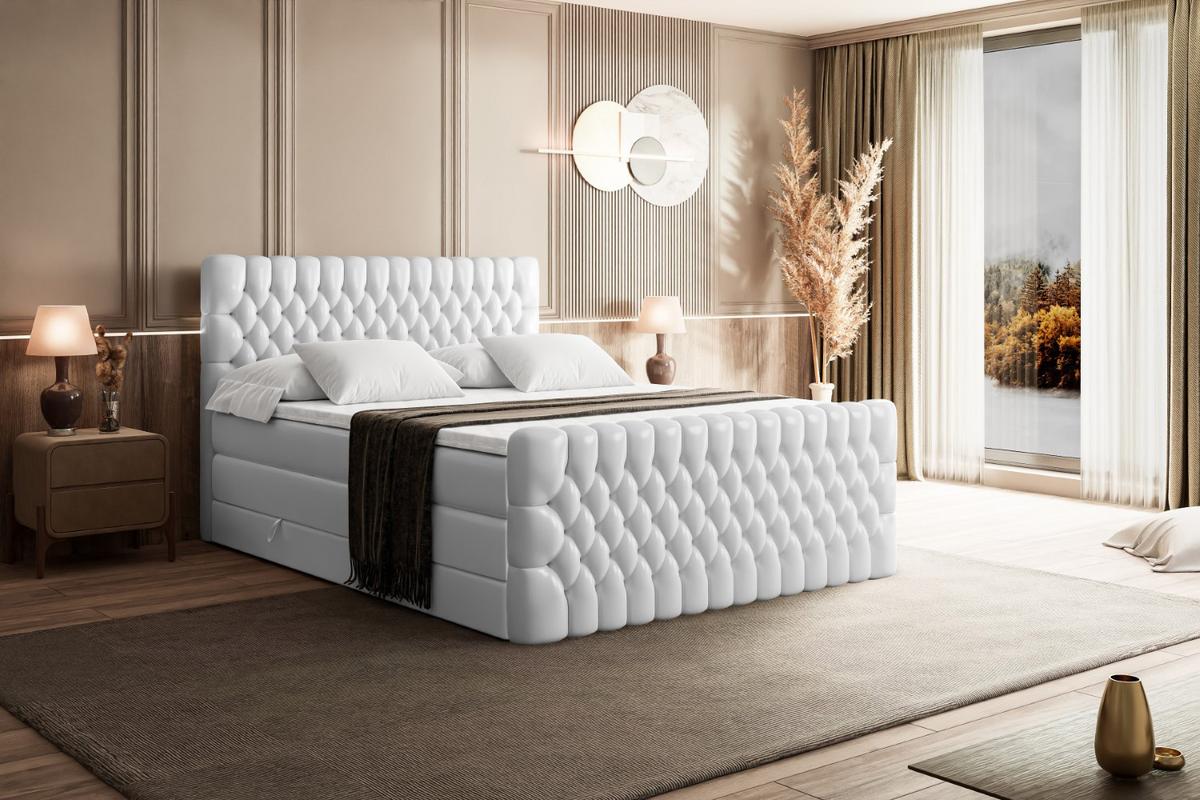 BOXSPRINGBETT SERENE-Z KING - 180 x 200 - H3/H4 - Weiß Hochglanz - Weiß Hochglanz, Holzwerkstoff (180/200cm) - ALTDECOR