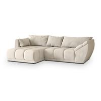 ECKSOFA ORENTI L-S Creme Velours-Stoff mit Schlaffunktion - Creme, Holz (287/182cm) - MASSENO