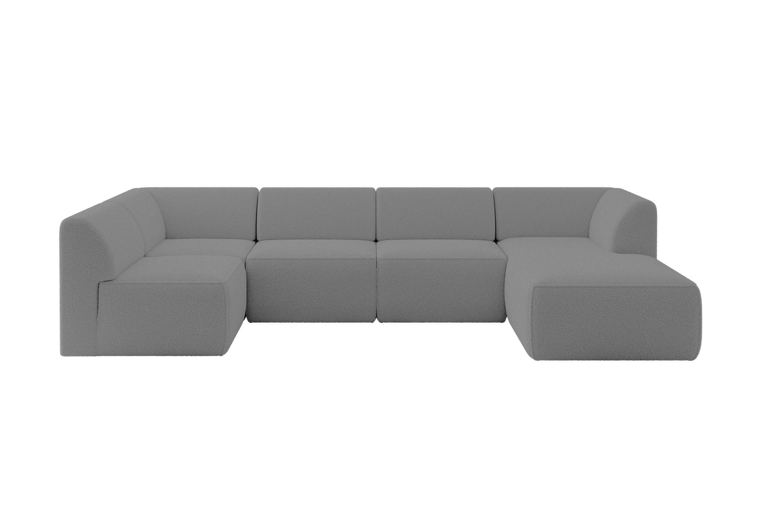 WOHNLANDSCHAFT Ottomane Rechts MOVO-L 345x180x78 cm Grau Bouclé - Chromfarben, Holzwerkstoff/Kunststoff (180/78/345cm) - ALTDECOR