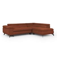ECKSOFA mit Schlaffunktion und Bettkasten Bonnie aus Terrakotta Chenille-Stoff mit verstellbaren Kopfstützen und Armlehne - Ottomane rechts - Terracotta/Schwarz, Holz/Textil (275/210cm) - S-Style Möbel