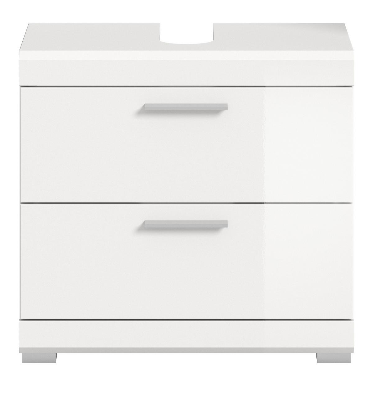 WASCHBECKENUNTERSCHRANK weiß Hochglanz 60 cm mit Vollauszug Schubkästen - Weiß Hochglanz/Silberfarben, Holzwerkstoff/Kunststoff (60/56/37cm) - Inn.Furn