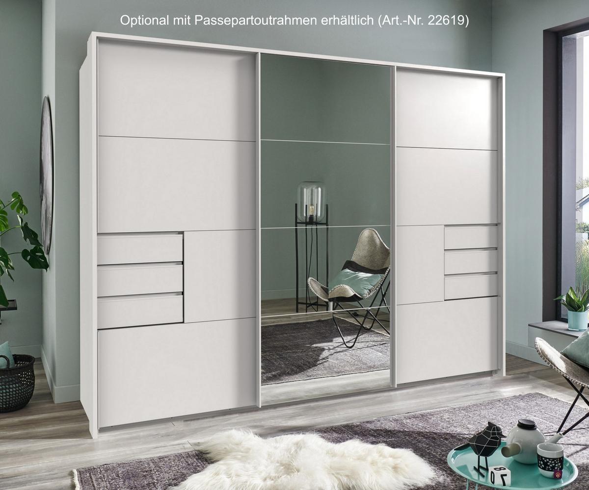 SCHWEBETÜRENSCHRANK 3-türig B270/H208/64 cm, Weiß, eine Spiegeltür, Kleiderschrank mit Schubladen & Vollausstattung / 22613 - Weiß, Holzwerkstoff/Metall (270/208/64cm) - luma-home