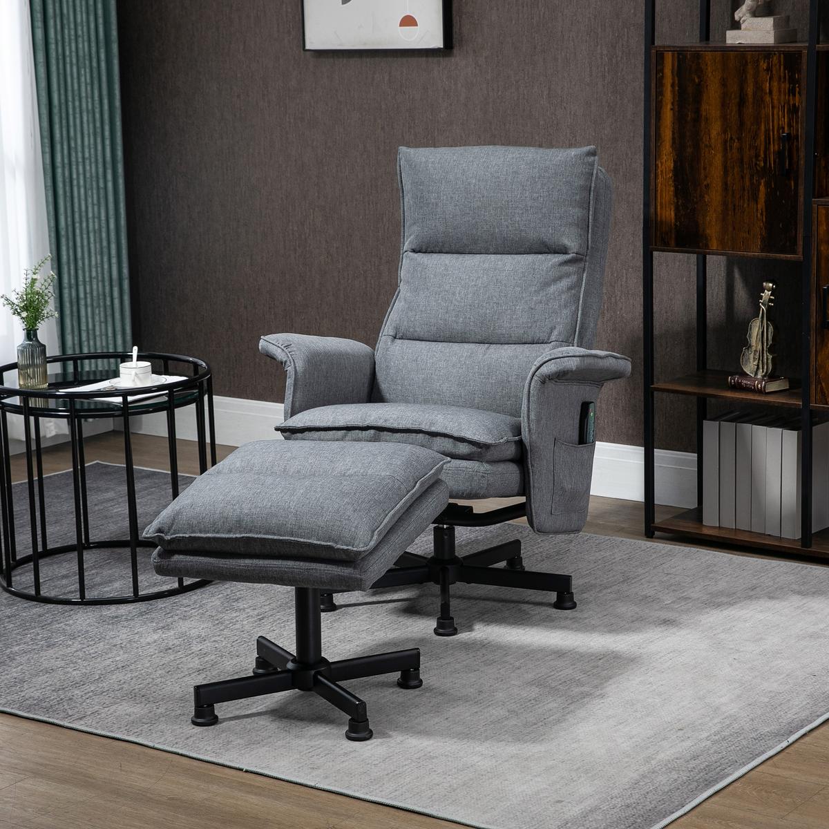 MASSAGESESSEL mit Fußhocker, Elektrischer Fernsehsessel mit Leinenoptik Grau - Grau, Kunststoff (93/99/78cm) - HOMCOM