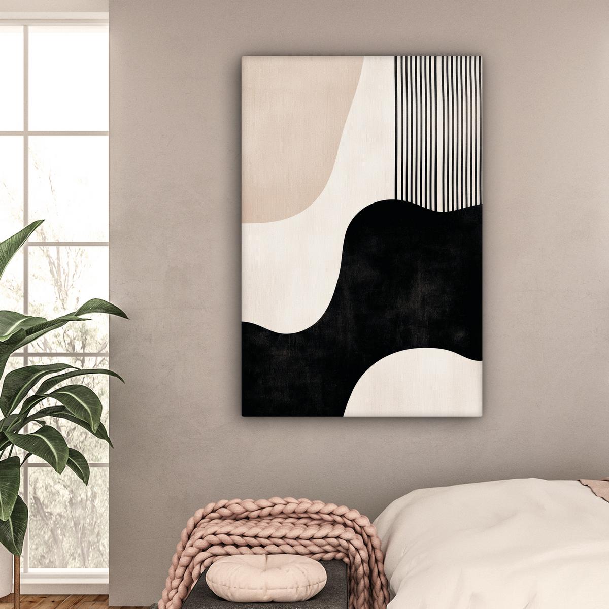 LEINWANDBILD Abstrakt - Japandi - Beige - Modern Deko XXL 80x120 cm - Schwarz, Textil (80/120cm) - MuchoWow