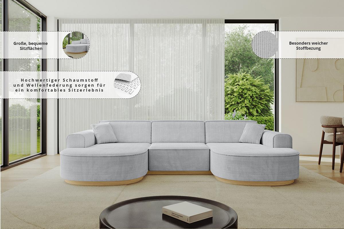 WOHNLANDSCHAFT MARI-U1-v2 - 303x171x83 cm Hellgrau Bouclé - Hellgrau, Holzwerkstoff/Textil (303/83/171cm) - ALTDECOR