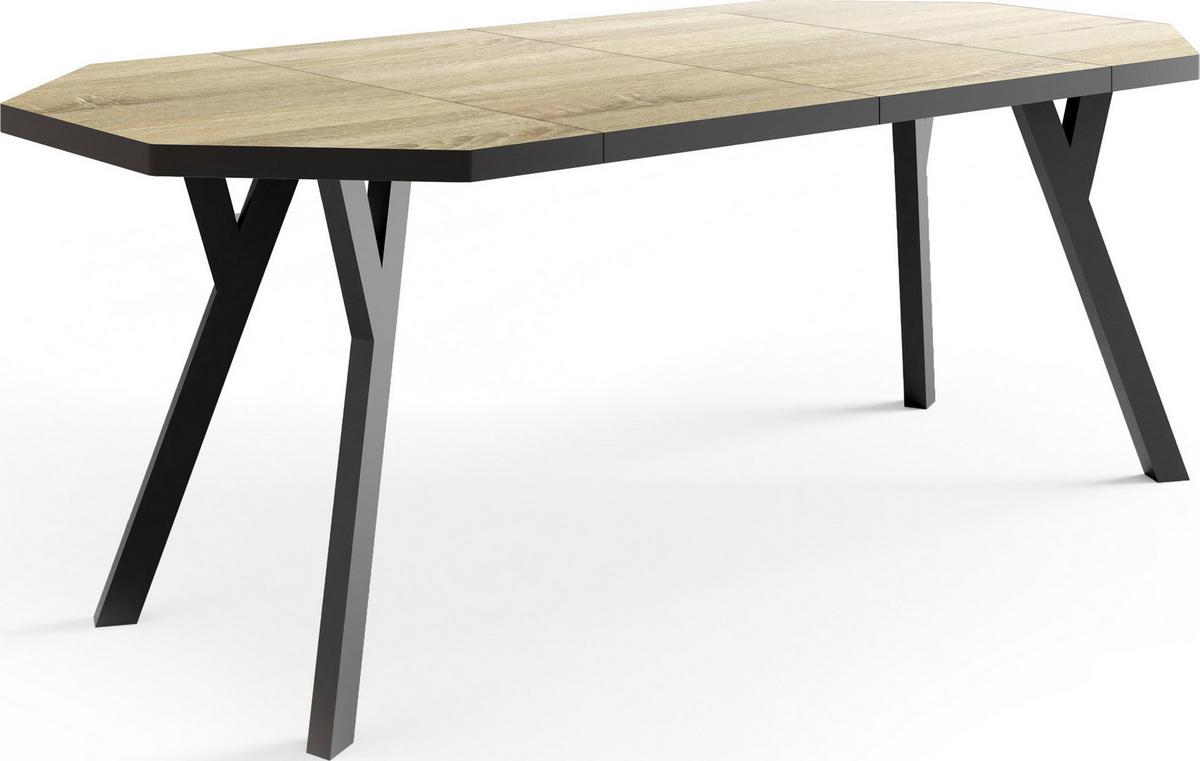 ESSTISCH Desmond achteckiger ausziehbarer, Sonoma Eiche 100-200/100/76 cm - Schwarz/Sonoma Eiche, Holz/Holzwerkstoff (100/200/76cm) - WFL GROUP