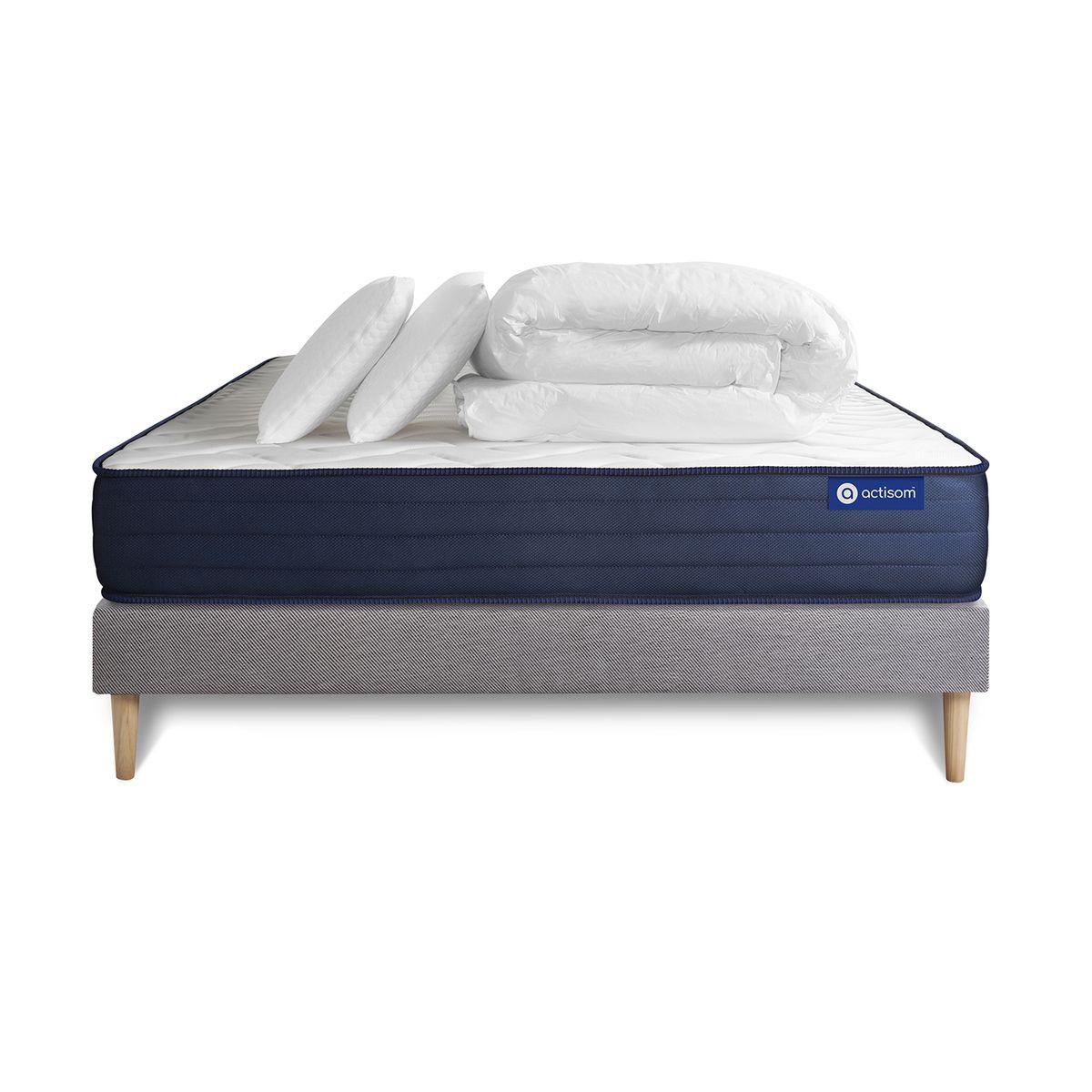 BETT Actimemo life Memory-Schaum 160 x 200 cm h4 - Kit Bettgestell Grau - Mit Kissen und Bettdecke - Beige/Grau, Karton/Holz (160/200cm) - ACTISOM