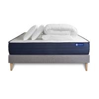 BETT Actimemo life Memory-Schaum 160 x 200 cm h4 - Kit Bettgestell Grau - Mit Kissen und Bettdecke - Beige/Grau, Karton/Holz (160/200cm) - ACTISOM