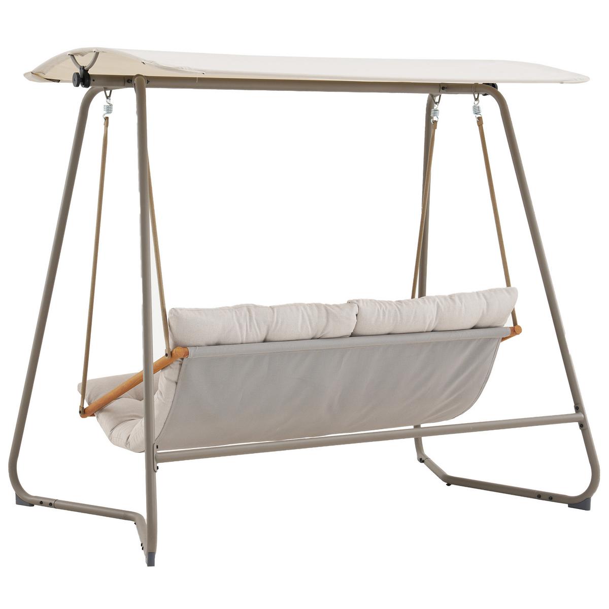 HOLLYWOODSCHAUKEL Garda 2-Sitzer mit Sonnendach und dickem Polster, Beige, Metallrahmen - Beige, Metall (214/202/154cm) - Beautysofa