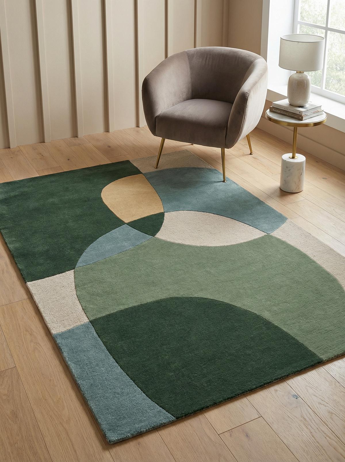 WOLLTEPPICH AIRE, abstrakt, aus Wolle, Grün, 200 x 290 cm - Grün, Textil (290/200cm) - KADIMA DESIGN
