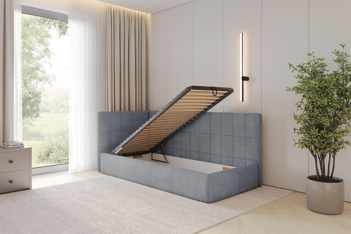 EINZELLBETT Jugendbett mit Bettkasten und Matratze H3/H4, Rechts - TULY 100x200 Grau - Blaugrau, Holzwerkstoff/Textil (100/200cm) - ALTDECOR