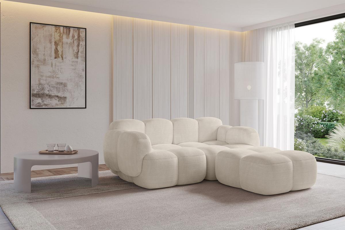 ECKSOFA modulares Sofa Rechts Miko-L1 214x205x75 Beige Cord - Beige/Schwarz, Holzwerkstoff/Kunststoff (214/205cm) - ALTDECOR