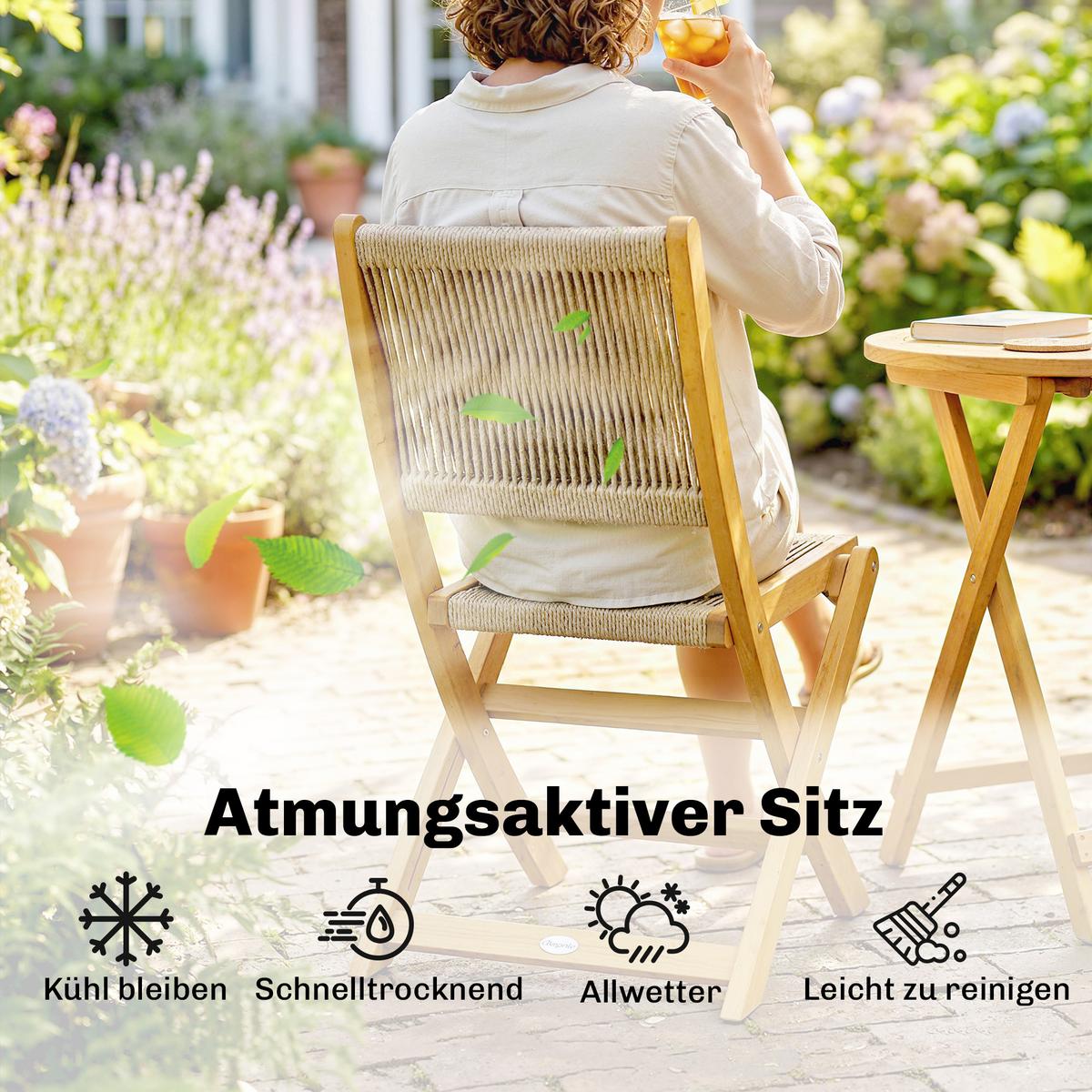 BALKONMÖBEL-SET 3er Set Akazienholz Kunststoff Naturholz - Naturfarben, Holz - Outsunny