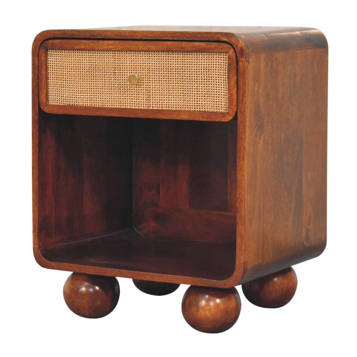 NACHTKASTEN Kastanie Offen Geflochten, 1 Schublade und Offenes Regal, Dunkelbraun - Dunkelbraun/Messingfarben, Holz/Metall (45/54/35cm) - Artisan Furniture