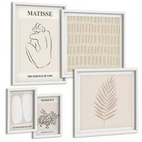BILDER SET 5er Set - 50x50 cm & 20x30 cm & 40x60 cm Weißer Rahmen - Linien, Formen, Beige, Weiß - Weiß, Kunststoff (40/60cm) - TULUP