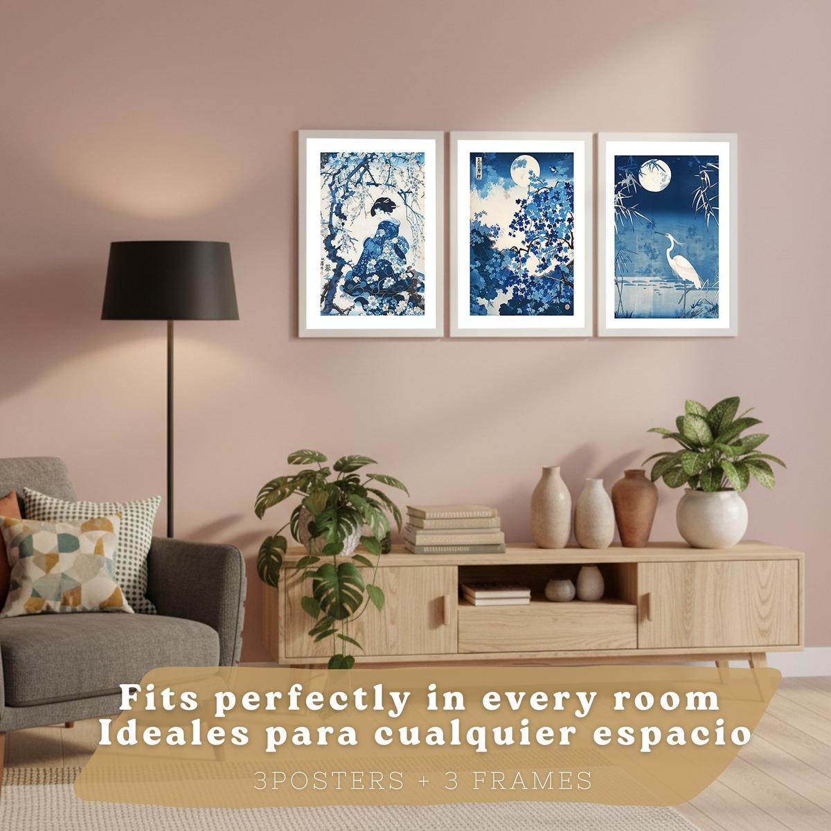 POSTER 3er Bilder-Set Wandbilder Japan Stil modern Wohnzimmer Deko, Schlafzimmer, Küche, Badezimmer Weißer Rahmen A4 - Weiß, Papier (29.7/1/21cm) - Nacnic
