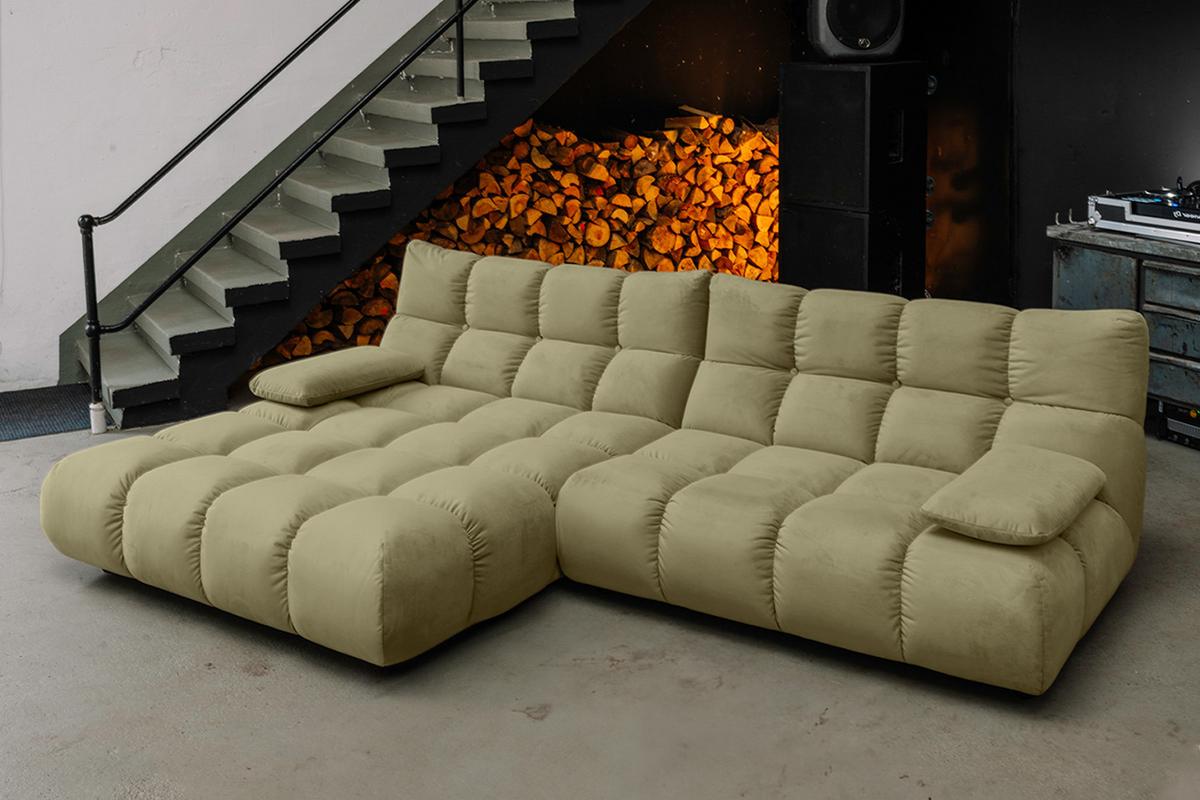 ECKSOFA VIVIEN Grün Velvet - Schwarz/Olivgrün, Kunststoff/Textil (290/178cm) - KAWOLA