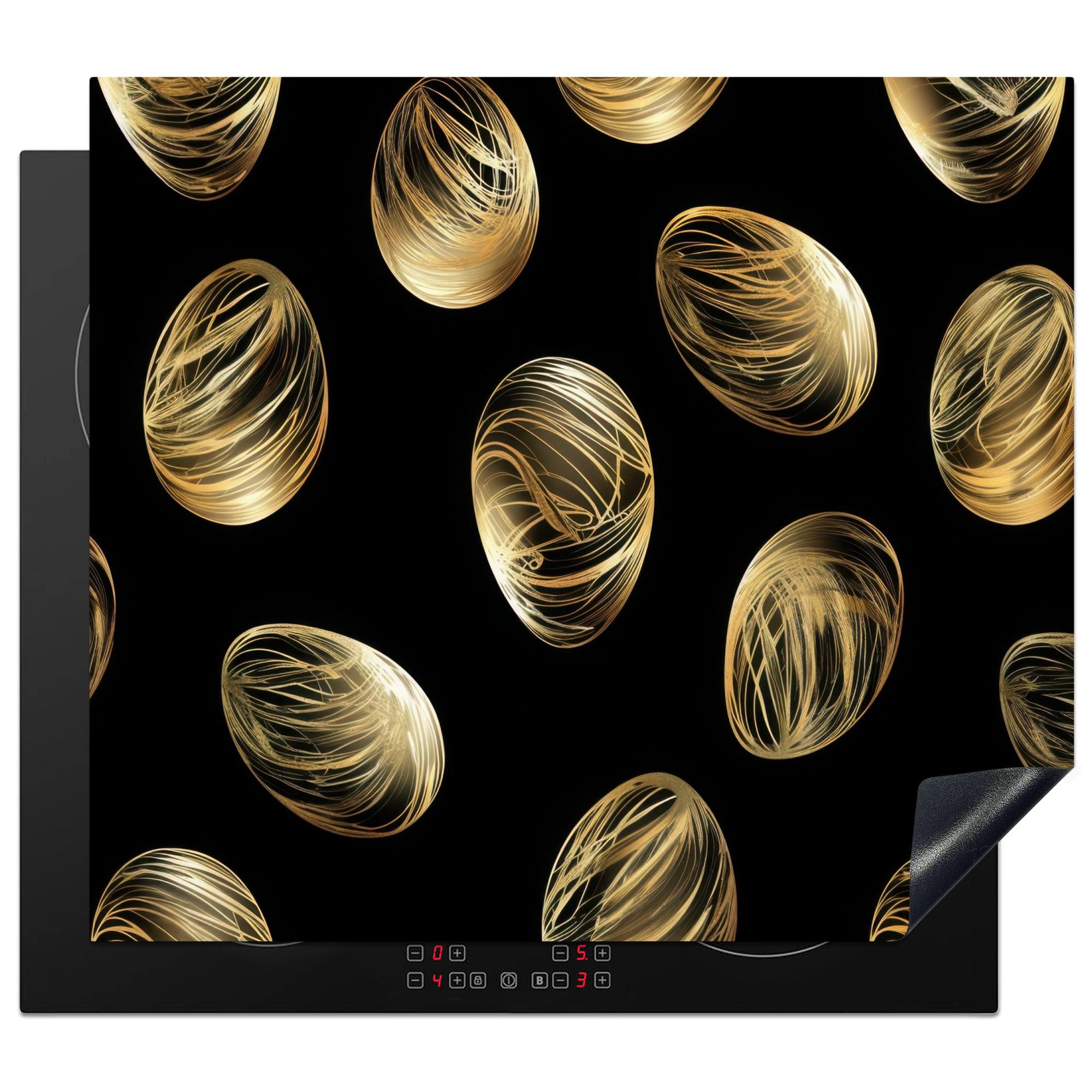 HERDABDECKPLATTE Eier - Gold - Muster Abdeckung Ceranfeld 58.3x51.3 cm - Schwarz, Kunststoff (58.3/51.3/0.2cm) - MuchoWow