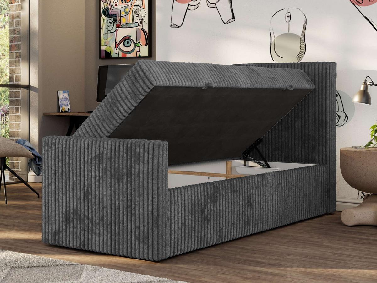 JUGENDBETT TILIO DUO 90/200 - Grau Cord - H4 - Rechts Seite - Grau, Textil (200/90cm) - MKS