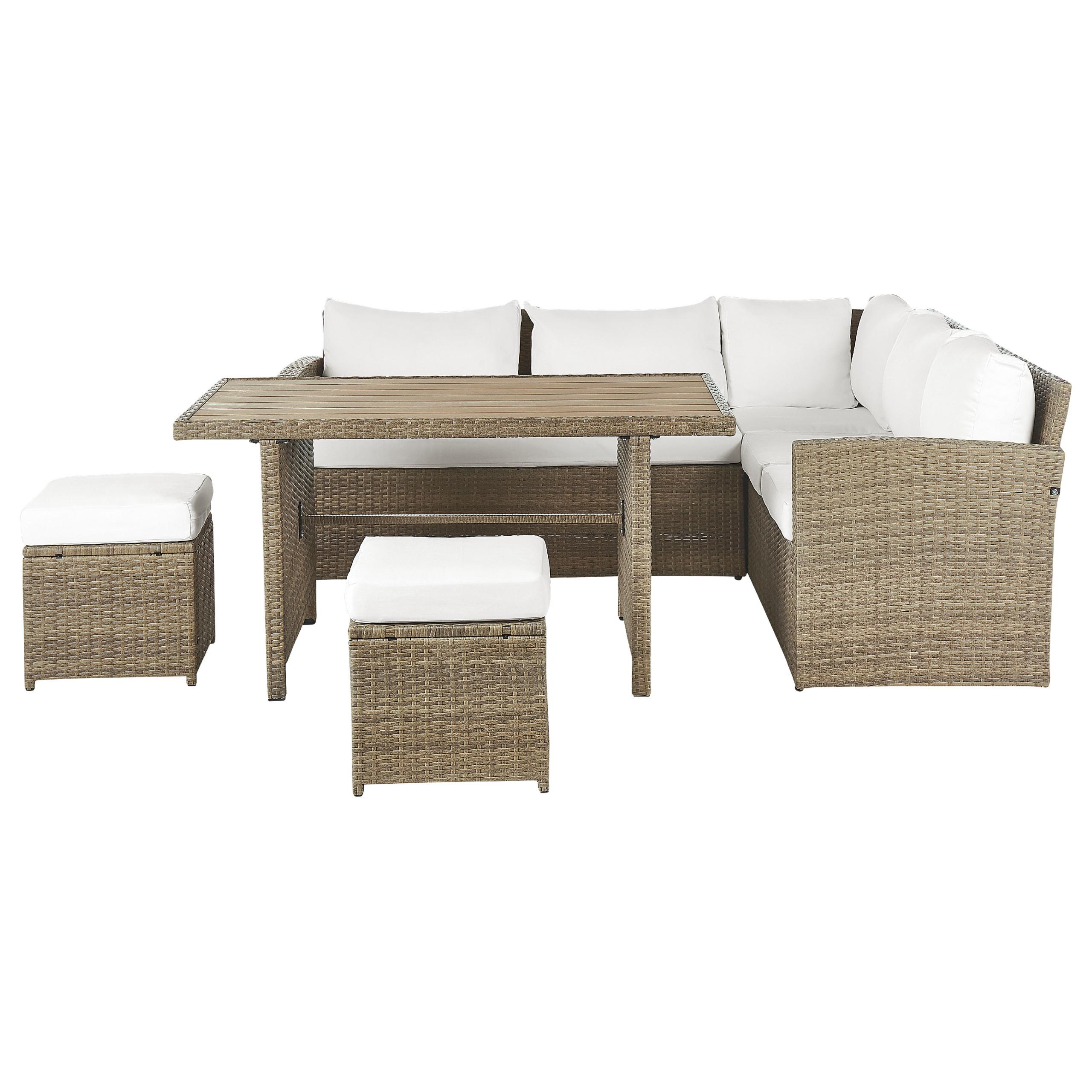 LOUNGE SET 5-Sitzer Rattan Auflagen weiß Bardi - Weiß/Braun, Kunststoff - Beliani