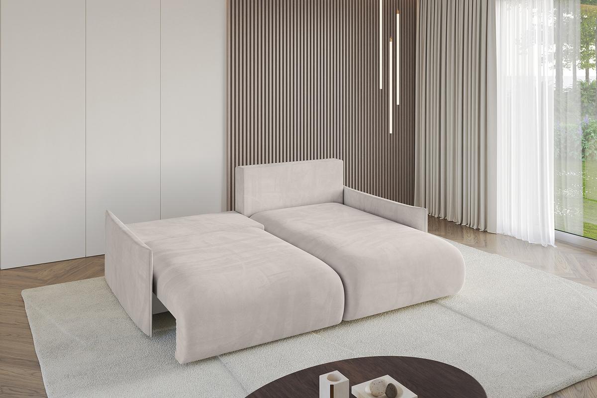 ECKSOFA Ottomane rechts ONESK-L-v1 216x177x72 Hellbraun Velours - Hellbraun, Holzwerkstoff/Kunststoff (177/216cm) - ALTDECOR
