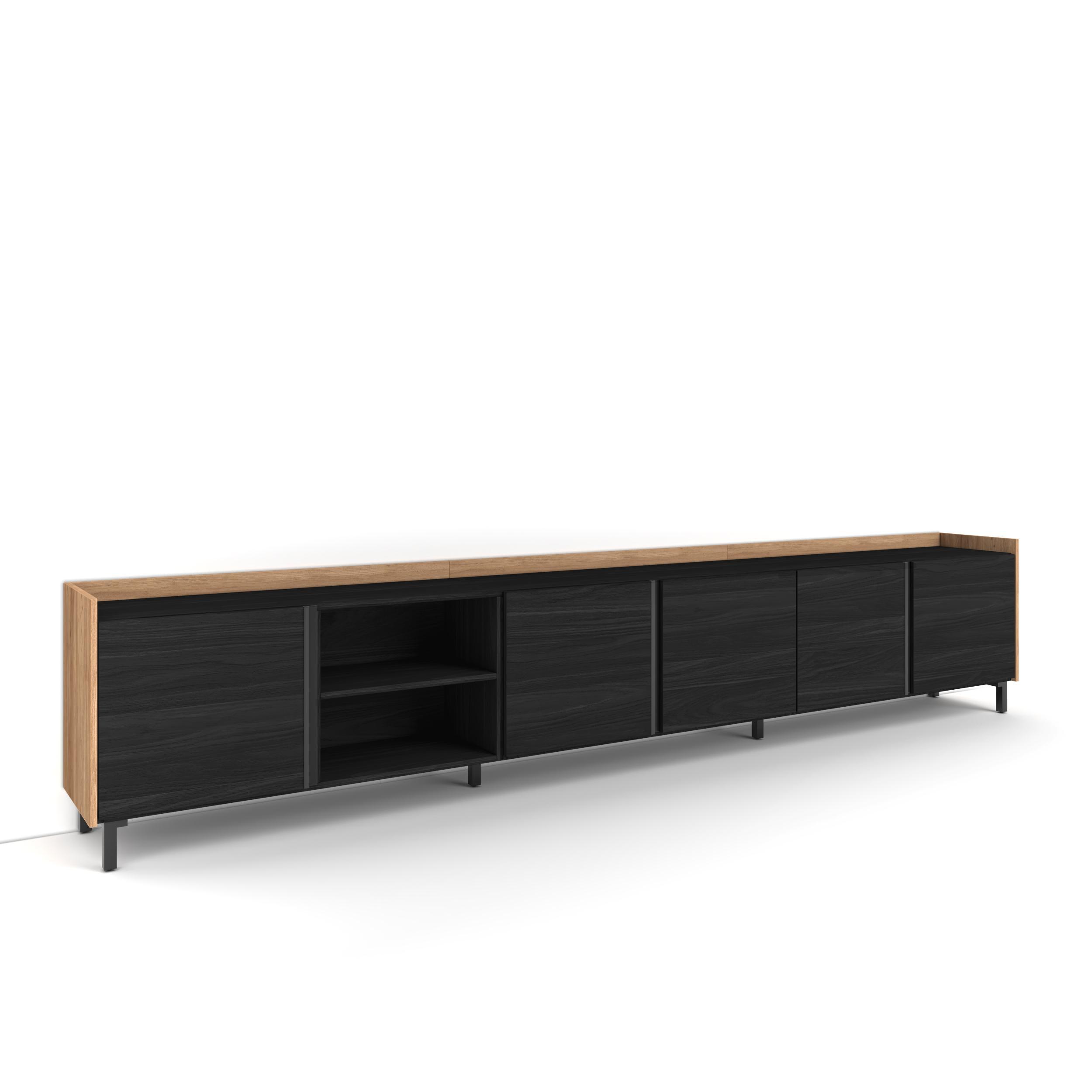 LOWBOARD, Schwarz und Eiche, 309/35/61cm, mit Beinen - Schwarz, Holzwerkstoff (309/61/35cm) - Skraut Home