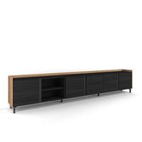 LOWBOARD, Schwarz und Eiche, 309/35/61cm, mit Beinen - Schwarz, Holzwerkstoff (309/61/35cm) - Skraut Home