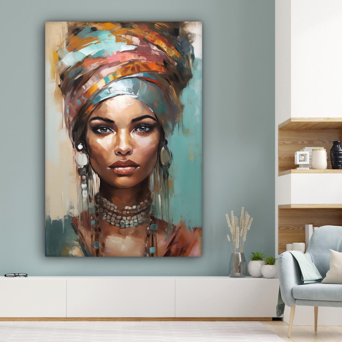 LEINWANDBILD Frau - Kunst - Schmuck - Porträt Deko Groß 90x140 cm - Blaugrau, Textil (90/140cm) - MuchoWow