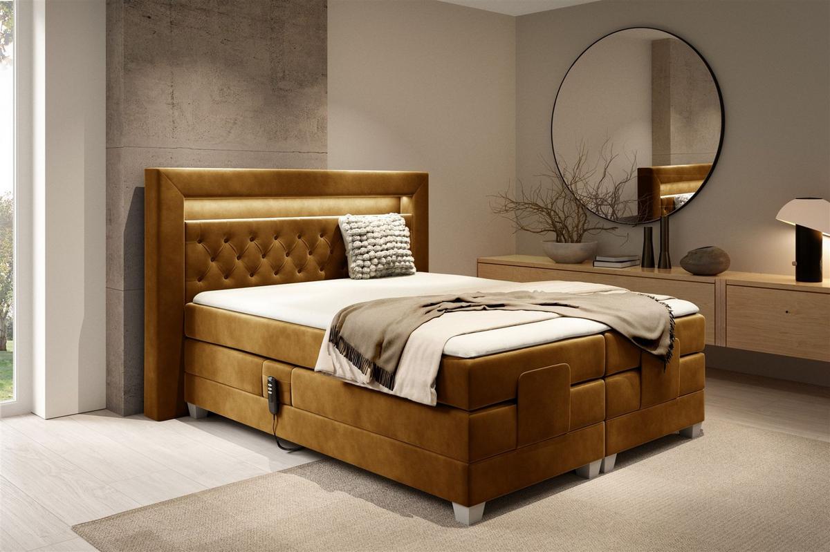 BOXSPRINGBETT Bett Elektrisch Armando - Currygelb, Holzwerkstoff/Textil (140/200cm) - Fun Möbel