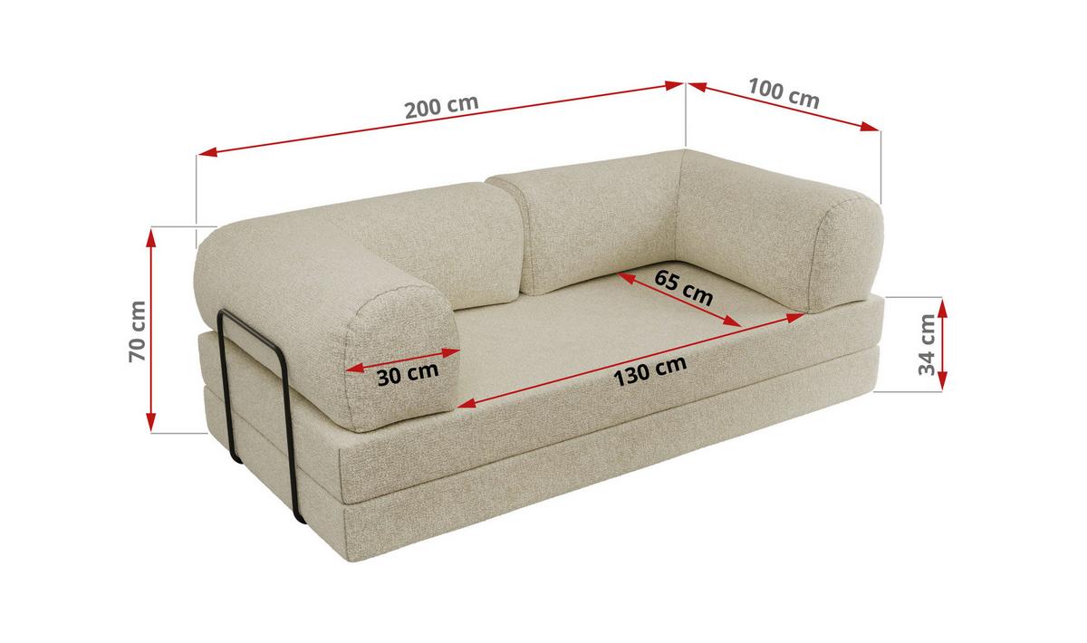 3-SITZER SOFA ORSETTO - Creme Stukture - Creme/Schwarz, Textil/Metall (200/70/100cm) - MKS