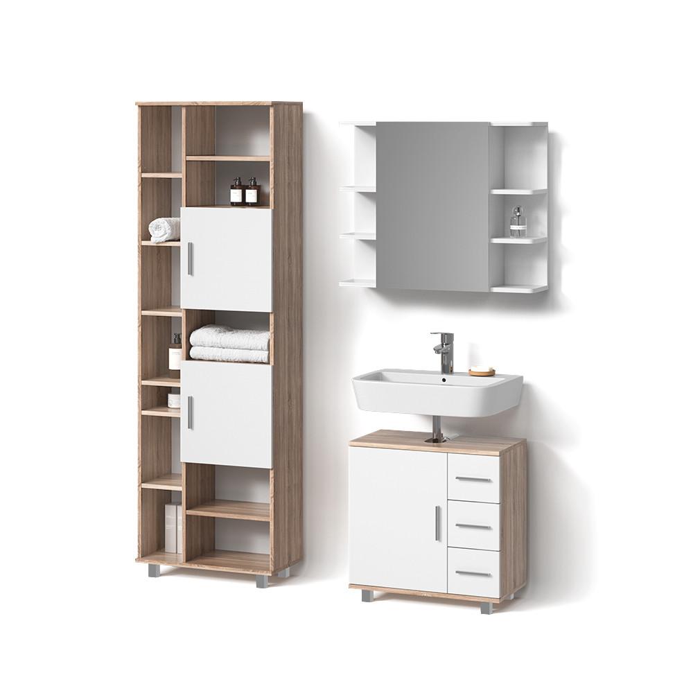 BADMÖBEL-SET Eisak Sonoma 3 Teile, mit Hochschrank - Sonoma Eiche, Holzwerkstoff (60/60/33cm) - Livinity®