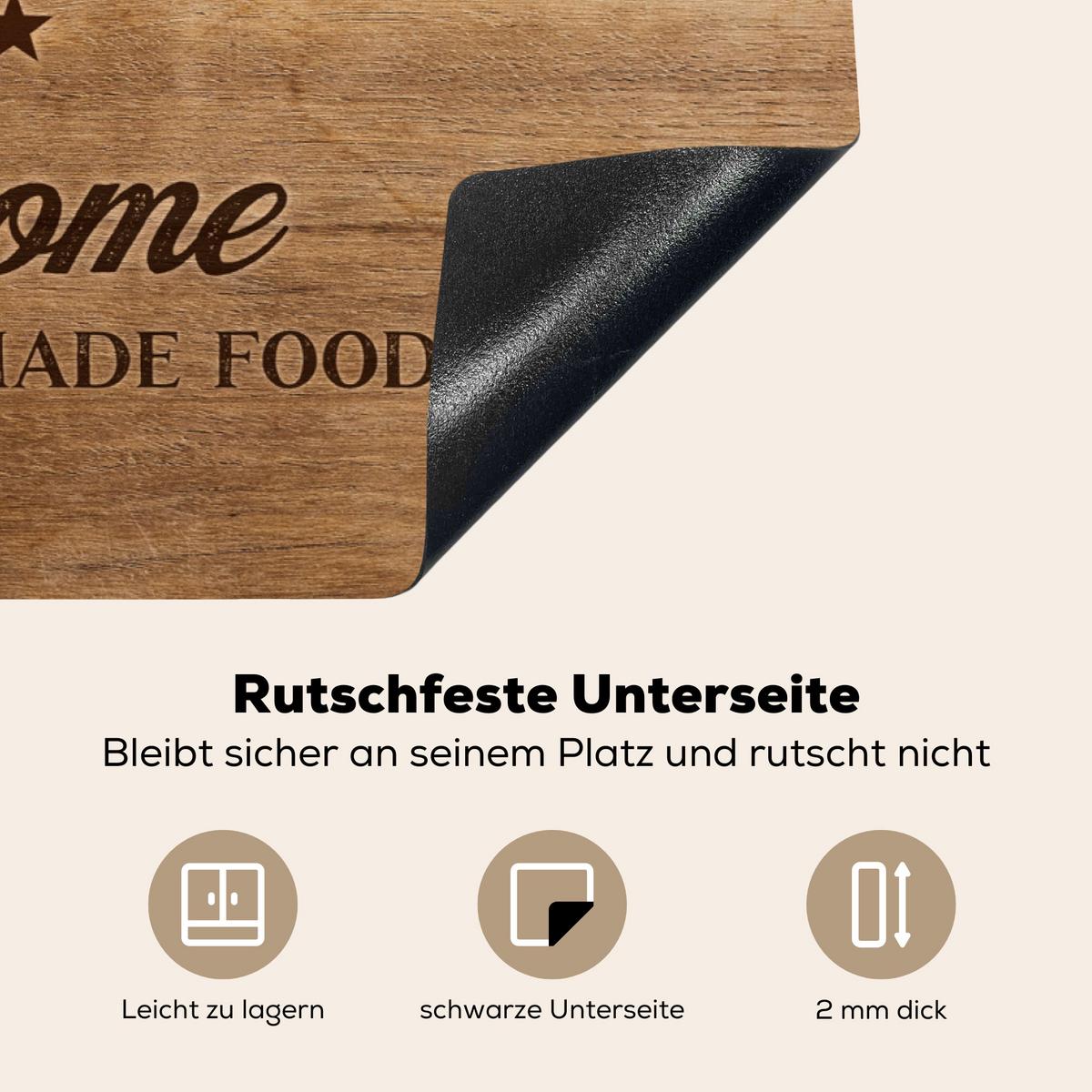 HERDABDECKPLATTE Zitat - Bistro - Guten Appetit - Süßes Zuhause - Holzmaserung Induktionsschutz 81.6x52.7 cm - Braun, Kunststoff (81.6/52.7/0.2cm) - MuchoWow
