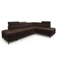 ECKSOFA AVISE M R-S Braun Velours-Stoff mit Schlaffunktion - Braun, Holzwerkstoff/Textil (268/195cm) - MASSENO