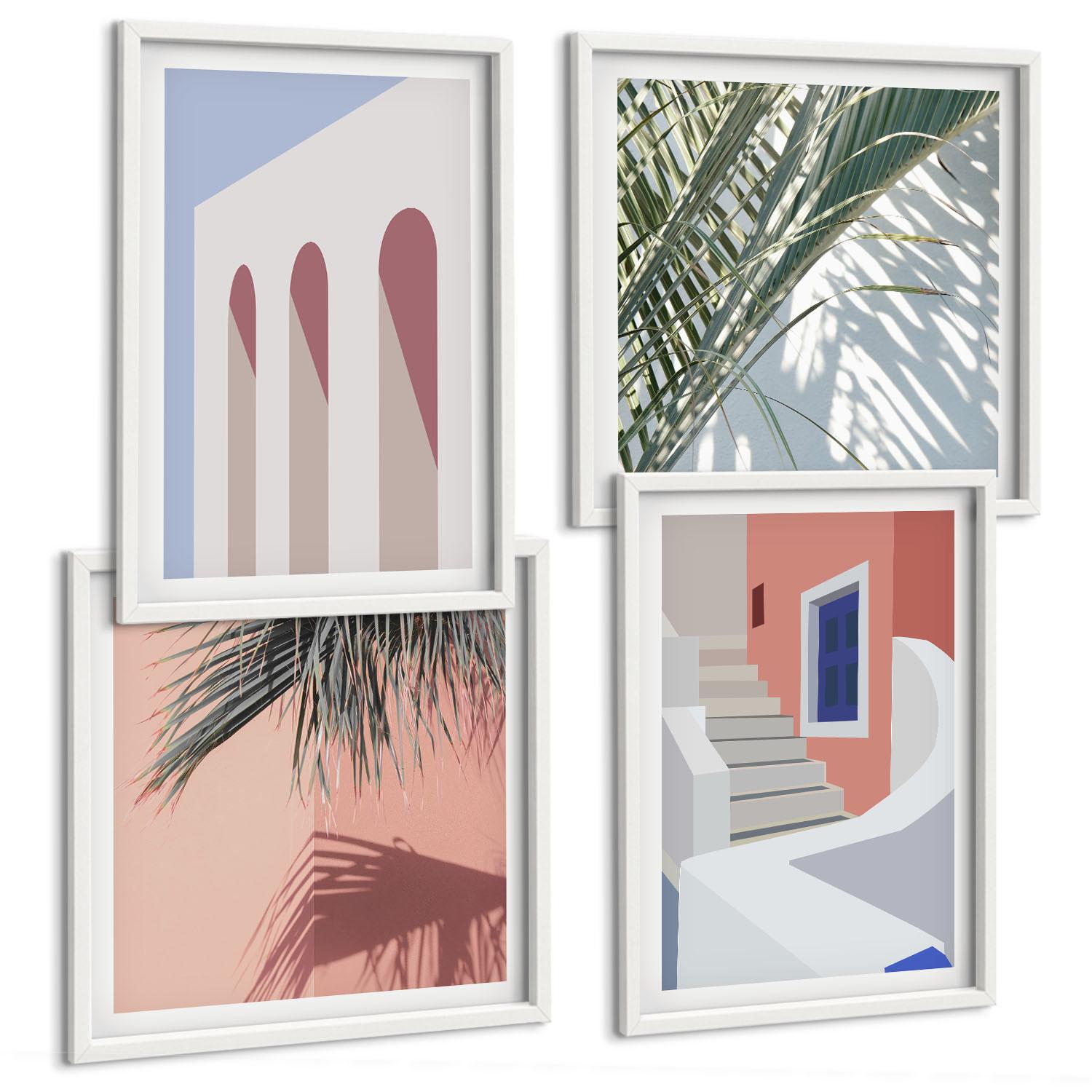 BILDER SET 4er Set - 50x50 cm & 40x60 cm Weißer Rahmen - Illustrationen der Stadtarchitektur - Weiß, Kunststoff (50/50cm) - TULUP