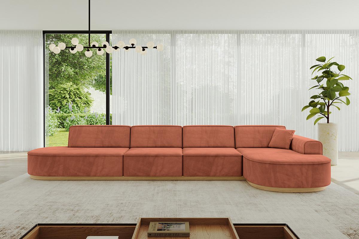 ECKSOFA Ottomane Rechts MARI-L3-v2 - 413x171x83 cm Koralle Velours - Koralle, Holzwerkstoff/Textil (171/413cm) - ALTDECOR