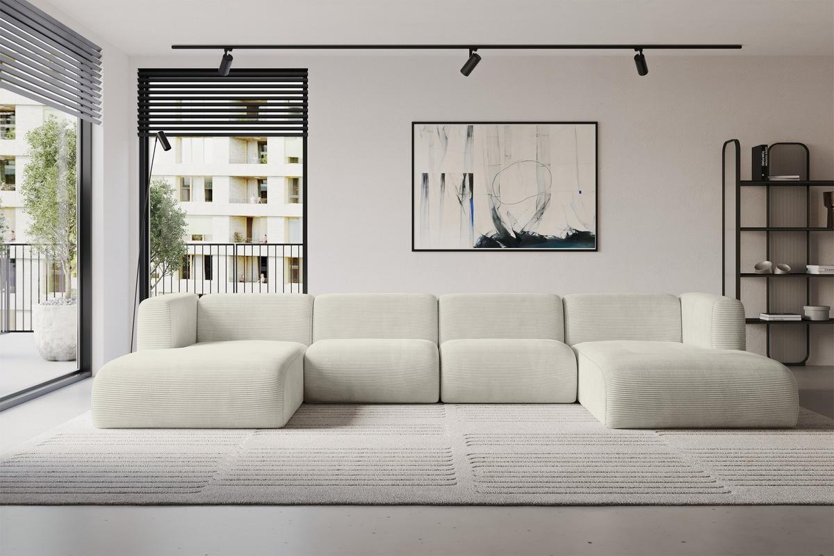 WOHNLANDSCHAFT MIRA-U2 408x179x70 Creme Cord - Ecru/Creme, Holzwerkstoff/Kunststoff (408/70/179cm) - ALTDECOR
