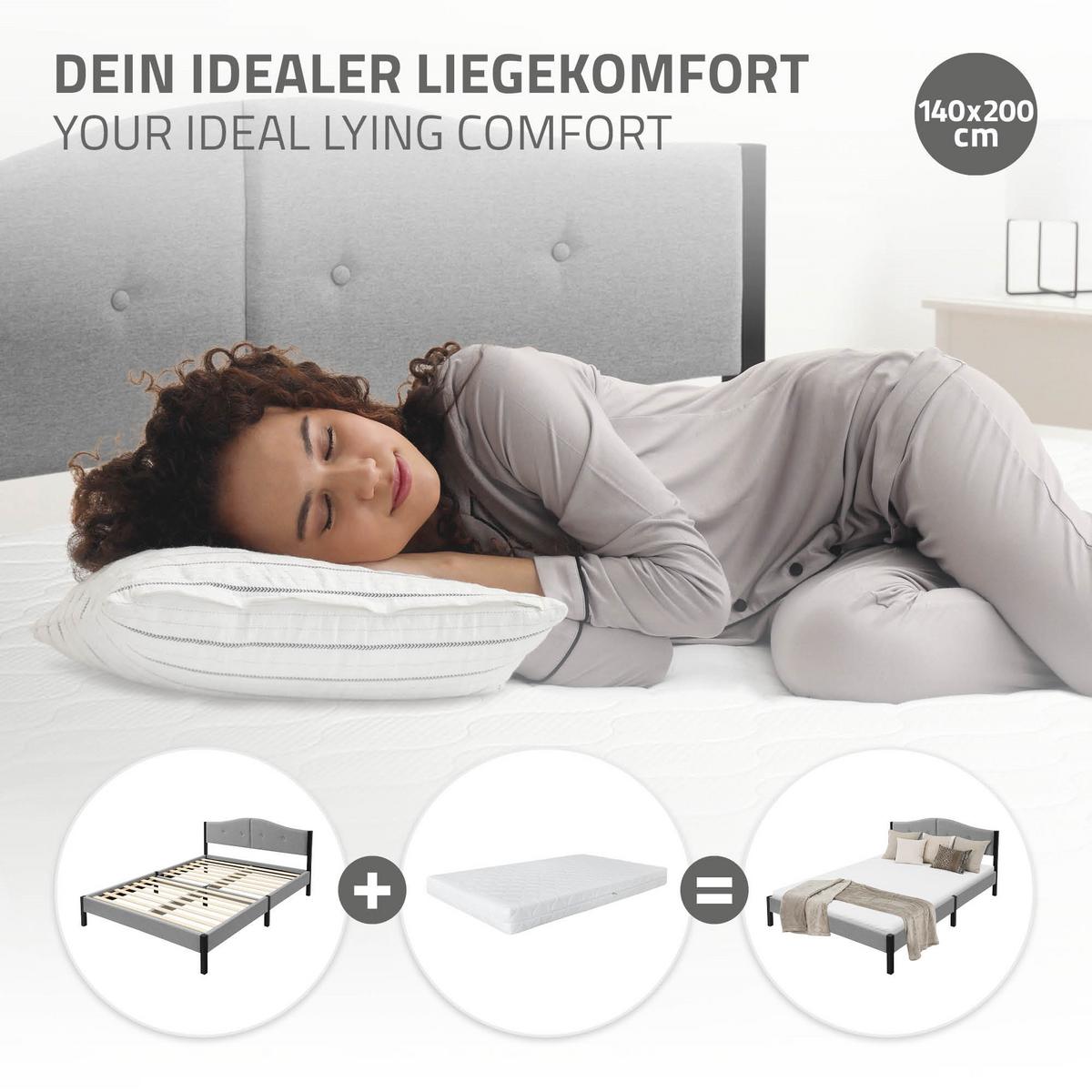 POLSTERBETT 140x200 cm Grau mit Lattenrost und Leinenstoff - Grau, Holzwerkstoff/Textil (140/200cm) - ML-DESIGN