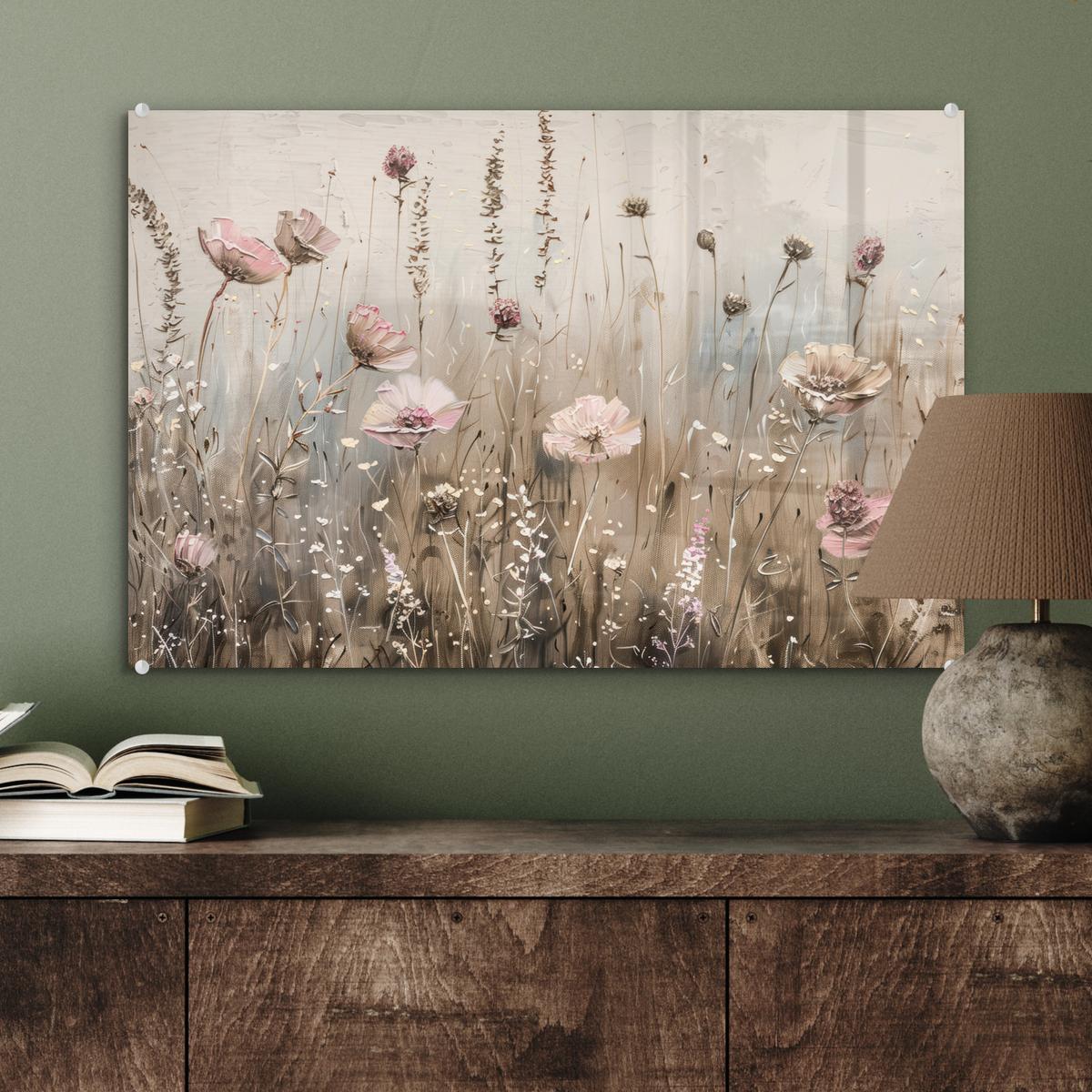 ACRYLGLASBILD Blumen - Rosa - Modern - Beige Wanddeko 60x40 cm - Beige, Glas (60/40cm) - MuchoWow