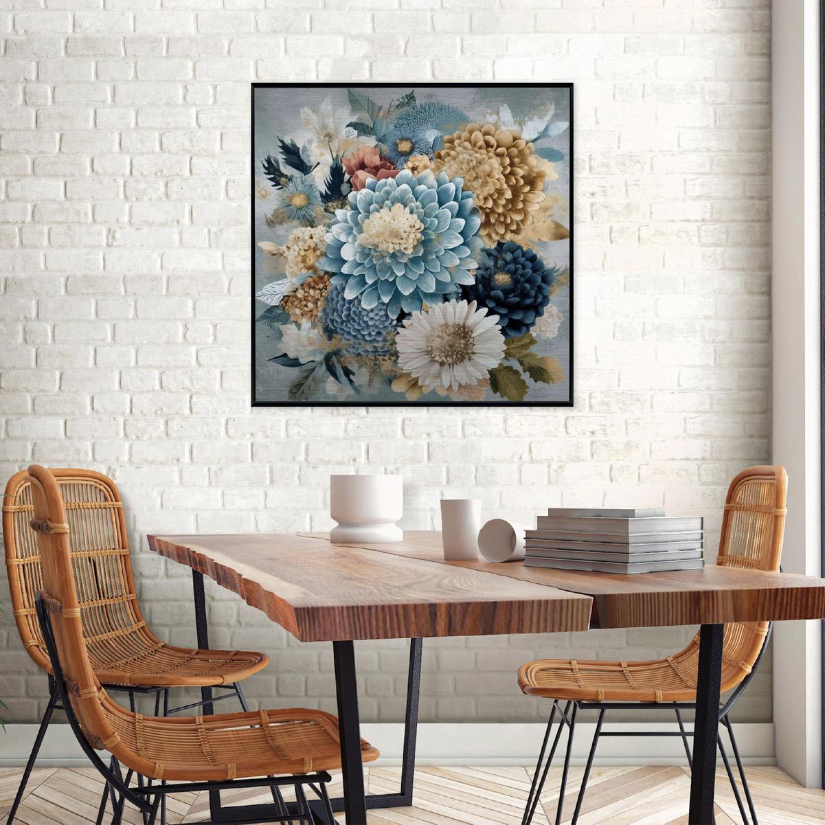 BILDER mit Rahmen Blumen Pfingstrosen Blau 50x50 cm - Multicolor, Metall (50/50cm) - Wallarena