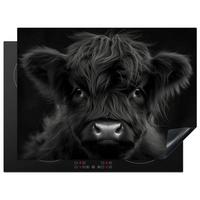 HERDABDECKPLATTE Scottish Highlander - Schwarz - Kalb - Kuh Induktionsmatte 71x52 cm - Schwarz, Kunststoff (71/52/0.2cm) - MuchoWow