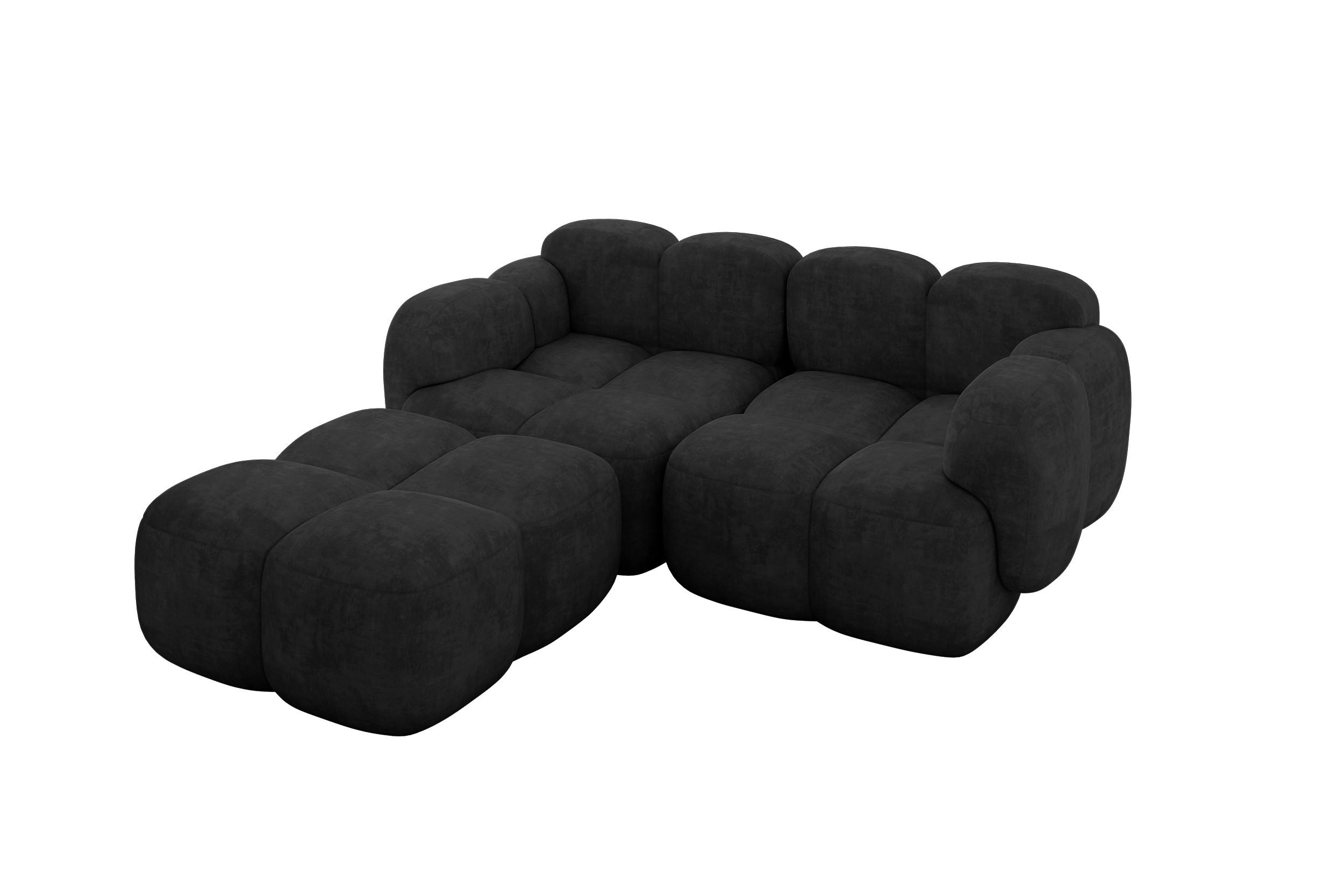 ECKSOFA modulares Sofa Links Miko-L1 214x205x75 Schwarz Velours - Schwarz, Holzwerkstoff/Kunststoff (214/205cm) - ALTDECOR