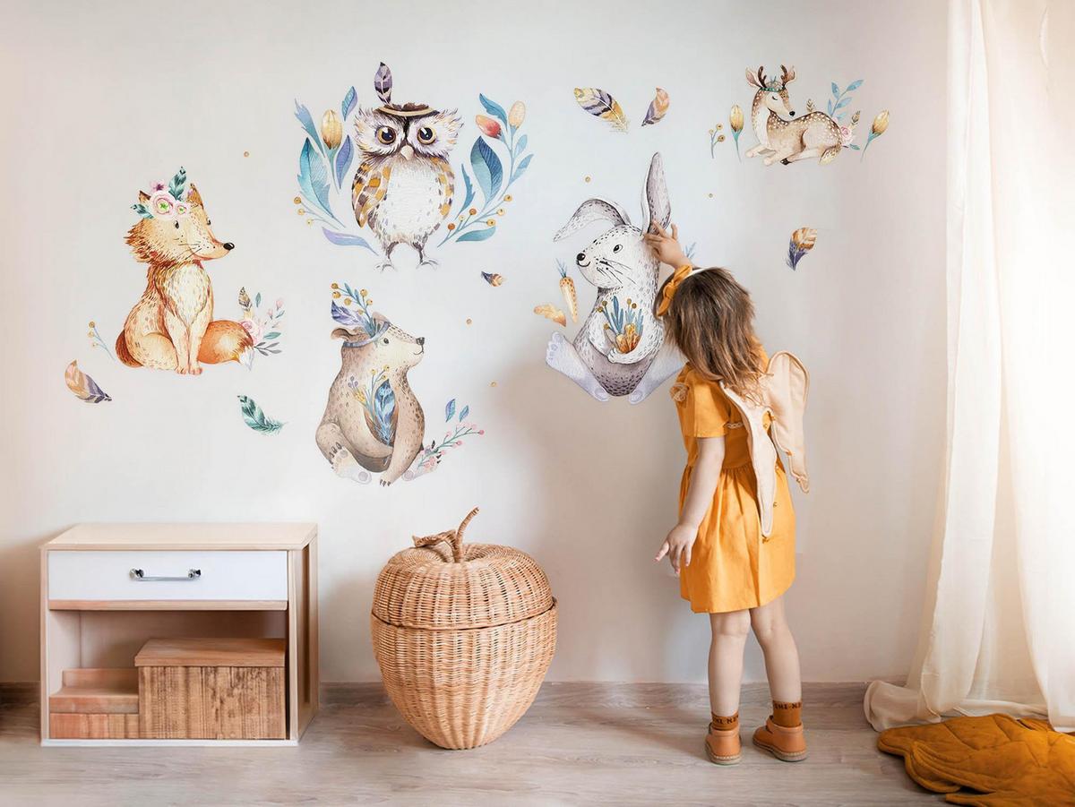 WANDAUFKLEBER 60x72cm - Boho-Tiere - Multicolor, Kunststoff (60/72/0.1cm) - Wallfluent