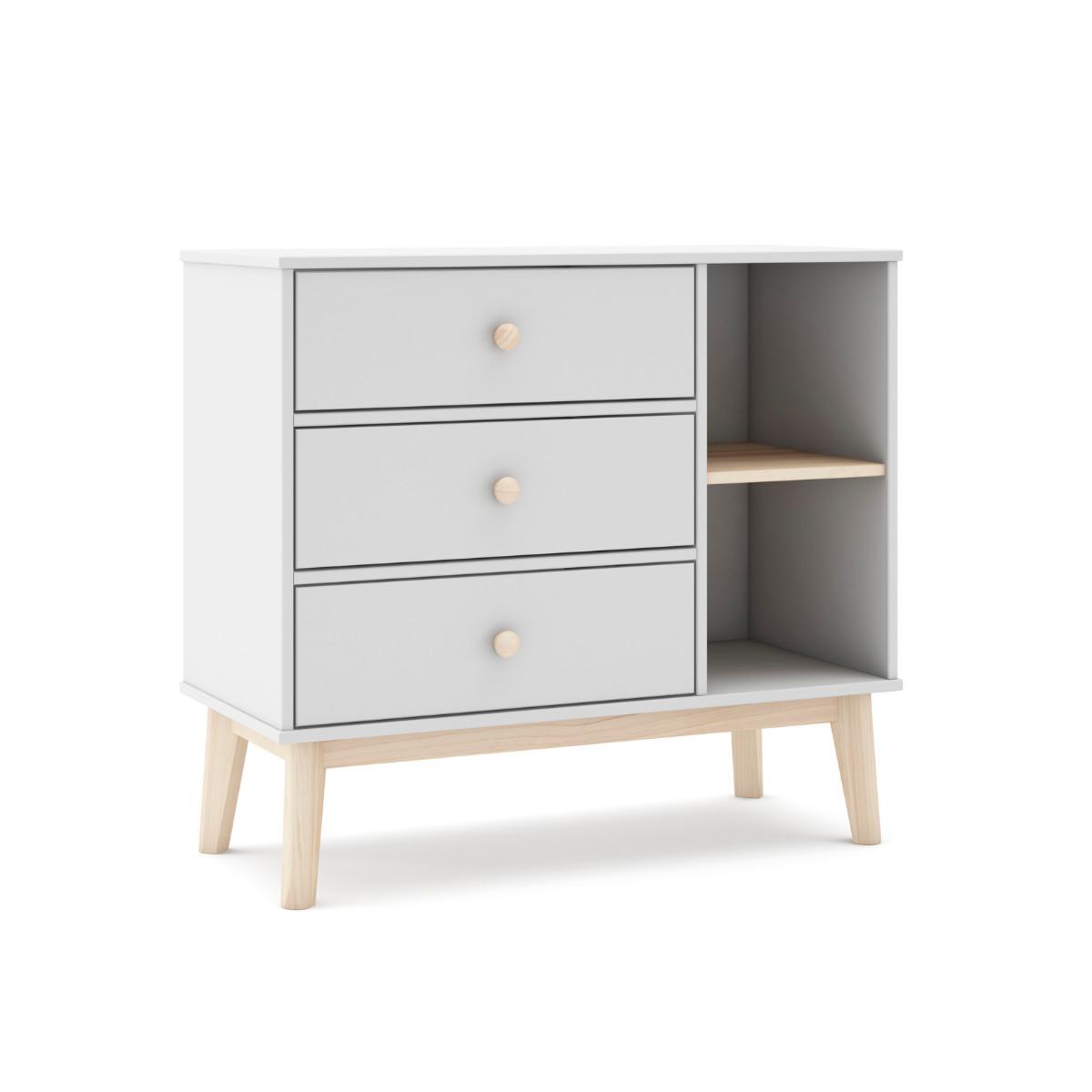 KOMMODE mit 3 Schubladen und 2 offenen Fächern, L90 cm 40/90/81 cm - Weiß, Holzwerkstoff (40/81/90cm) - Calicosy
