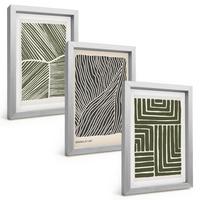 BILDER SET 3er Set - 20x30 cm Silberner Rahmen - Muster Linien Formen grün - Silberfarben, Kunststoff (20/30cm) - TULUP
