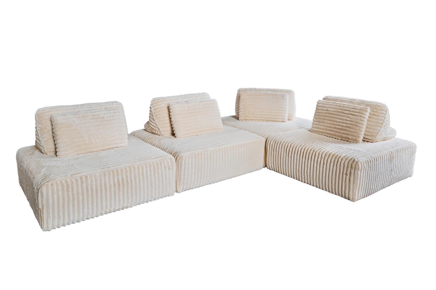 MODULSOFA WIOLO SOFT 4 MODULE 4 KISSEN Cremeweiß Cord - Creme/Schwarz, Kunststoff/Textil (333/84/222cm) - KAWOLA