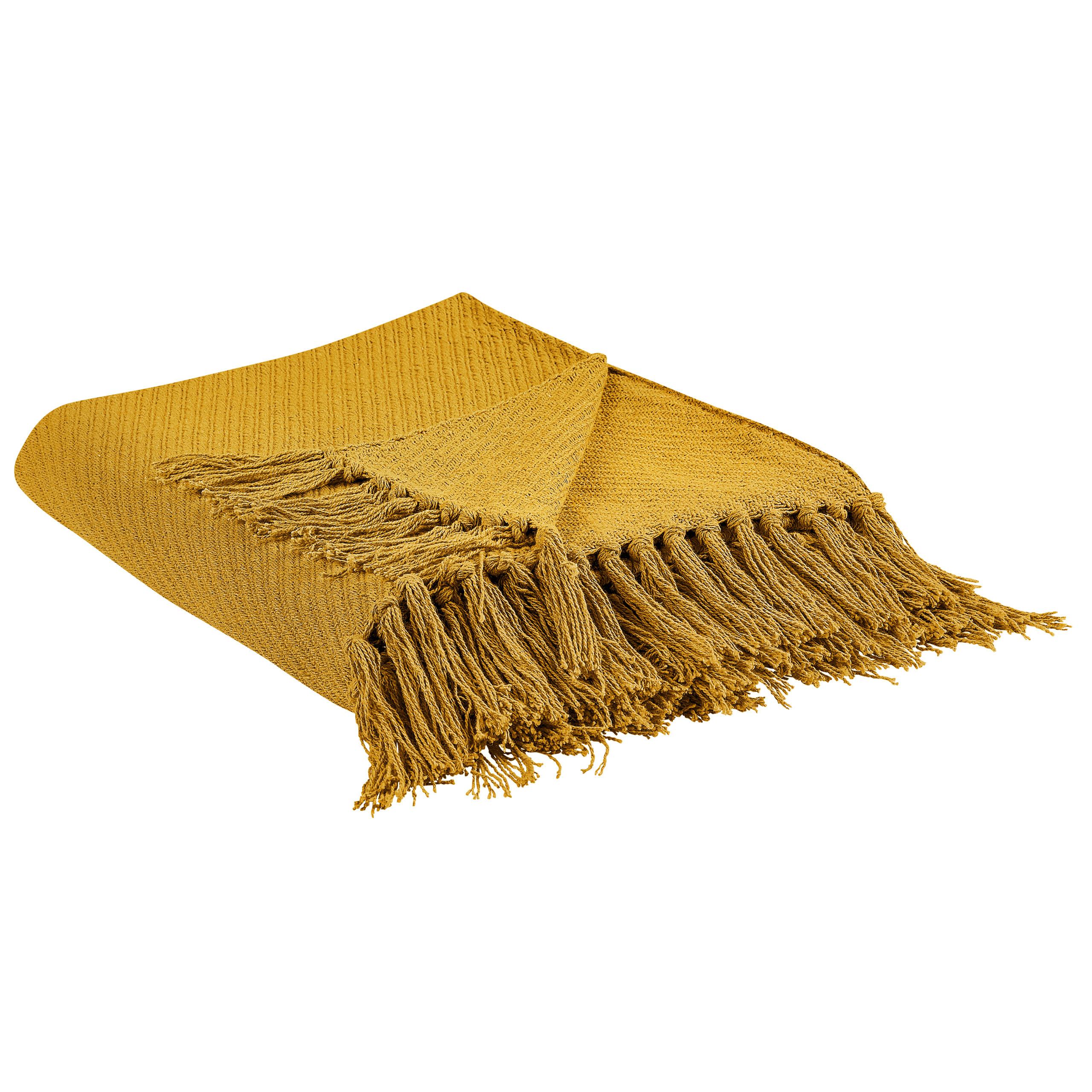 DECKE Senfgelb Yarsa 125/150 cm - Dunkelgelb, Naturmaterialien/Textil (125/150cm) - Beliani