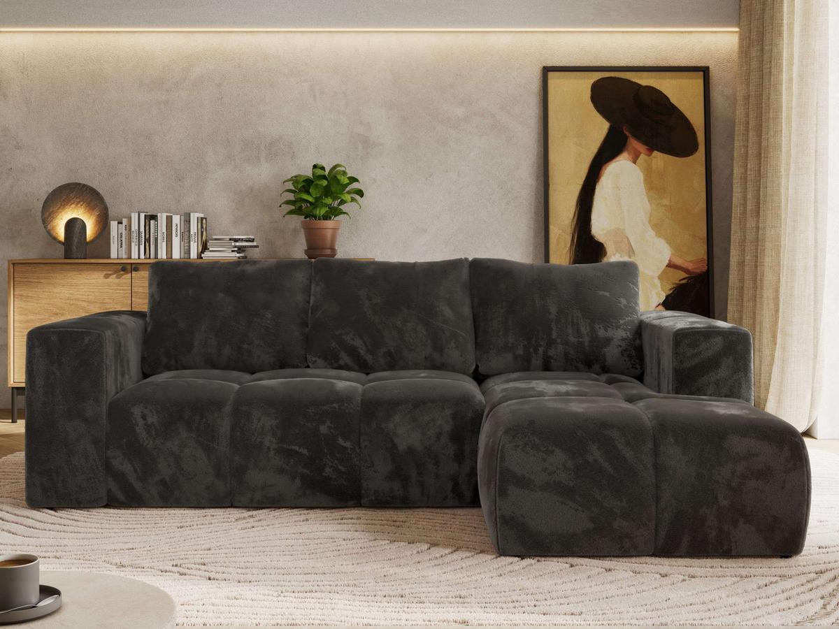 ECKSOFA MONIVA Dunkelgrau Plüsch - Rechts - Dunkelgrau/Schwarz, Kunststoff/Textil (266/164cm) - MKS