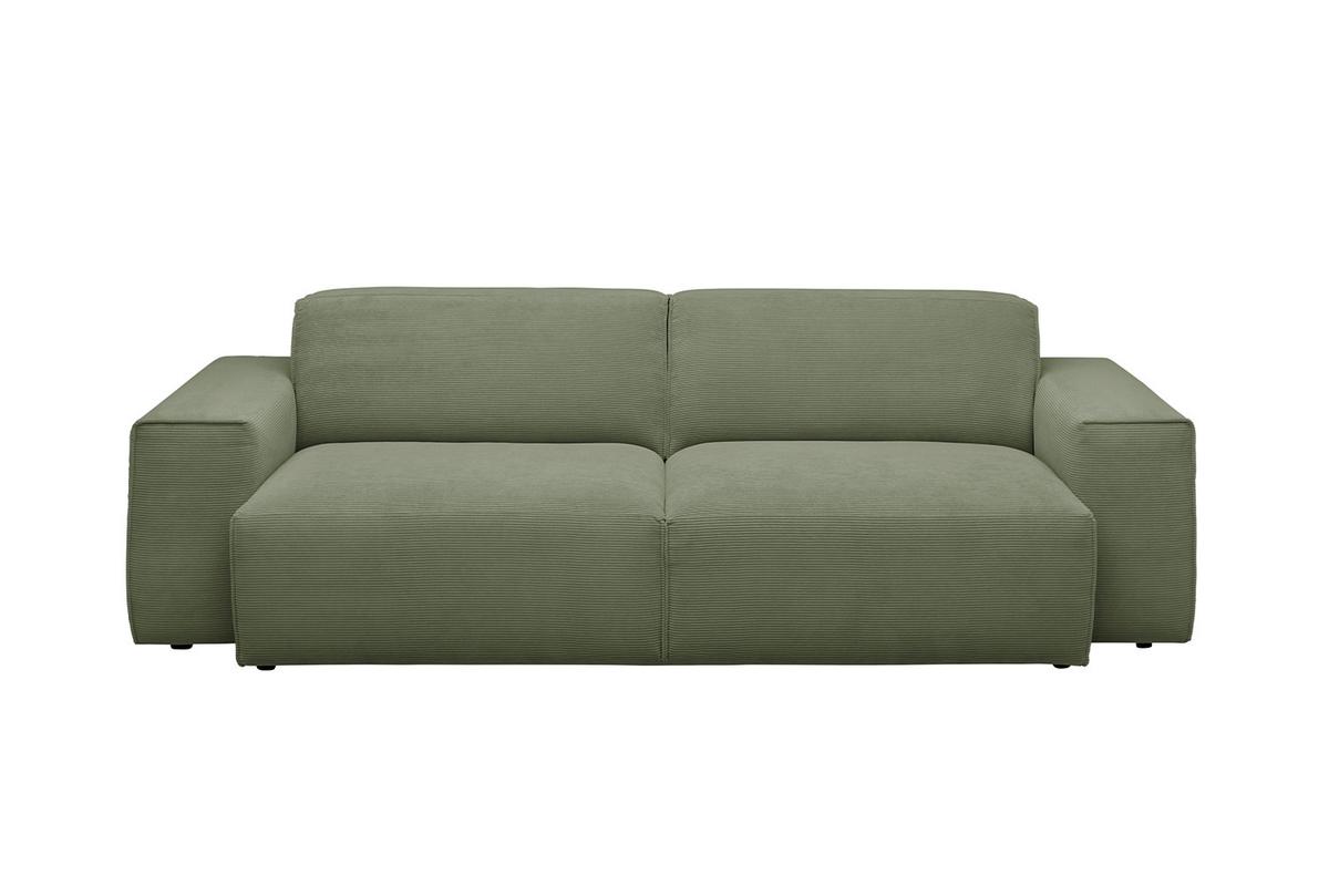 SOFA RANI Grün Cord - Schwarz/Olivgrün, Kunststoff/Textil (256/71/101cm) - KAWOLA